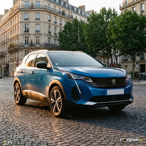 SUV familial d'occasion sur la route — illustration générée par IA